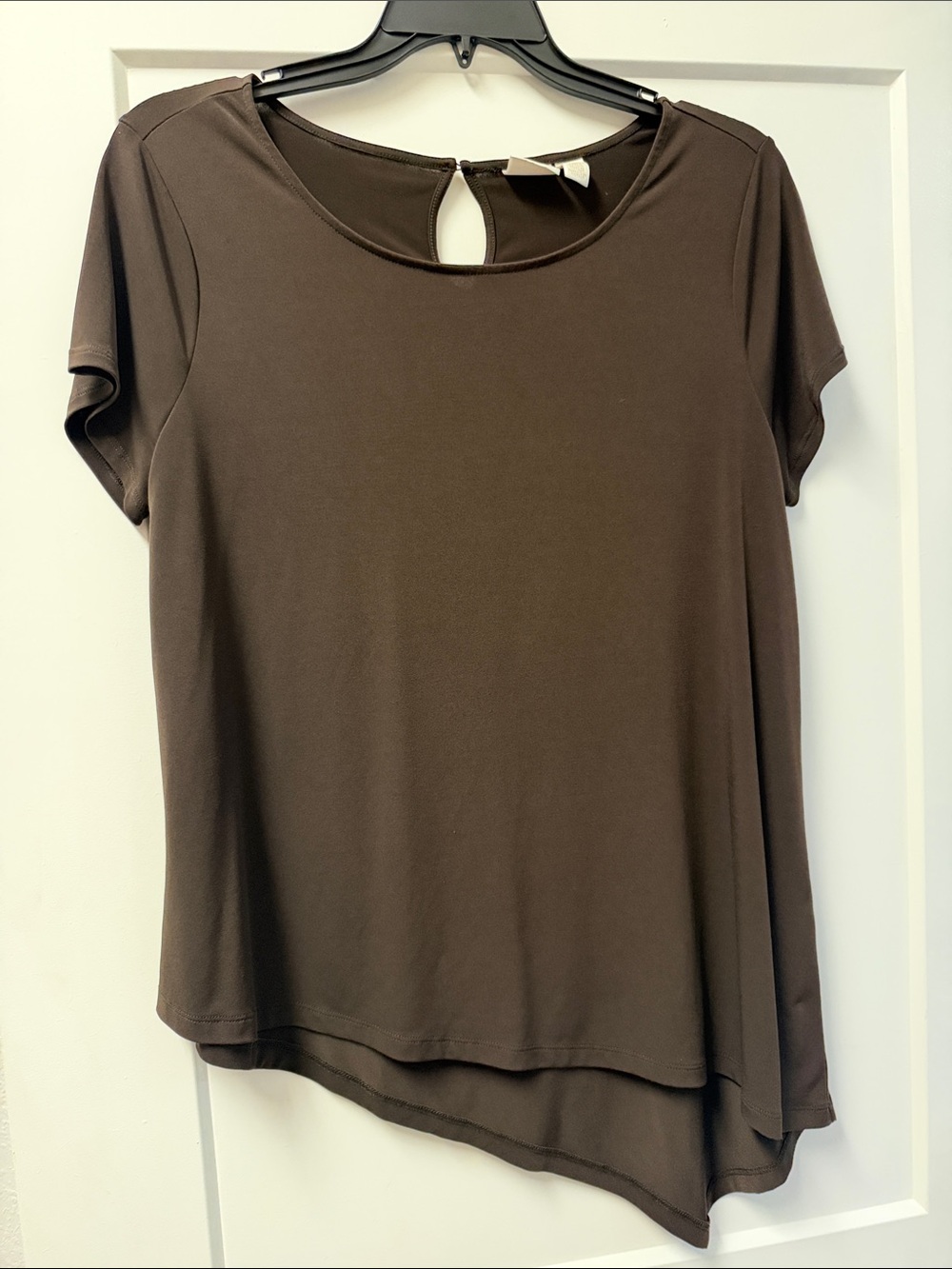 Chico's Brown Asymmetric Short-Sleeve Keyhole Top